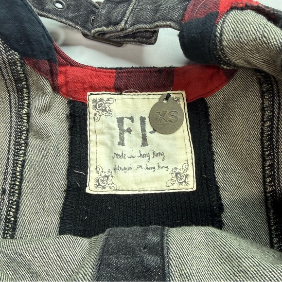 Free People Black Denim Mini Dress overall bibs goth deep pockets Xs - Picture 6 of 9